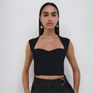 Simkhai Abia Ribbed Cropped Tee in Black | Size Small